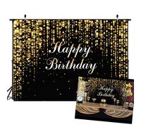 AIIKES 7x5FT Happy Birthday Fondali per fotografia Sfondo nero e oro Glitter Bokeh Baby Adult Invecchiamento Compleanno Astratto Banner Torta Foto Sfondo per Studio Puntelli 11-835