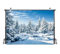 AIIKES 7x5FT Scenario innevato Sfondo Inverno Foresta Neve Albero Fotografia Sfondo Cielo Esterno Inverno Campo di neve Paesaggio Neve Coperto Pini Alberi Studio Fotografico Puntelli 12-346