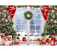 AIIKES 7x5FT Sfondo di Natale - Finestra Invernale Con Neve, Albero, Regalo - Decorazione per Fotografia e Party XY72