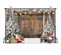AIIKES 7x5FT Sfondo di Natale Inverno Natale Country Barn Porta di Legno Fotografia Sfondo Albero di Natale Neve Regalo di Famiglia Festa Decorazione Sfondo 12-630