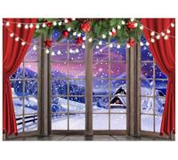 AIIKES 7x5FT Sfondo Natalizio della Finestra - Scena Invernale con Decorazione della Tenda Rossa di Natale XY77