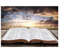 AIIKES Sfondo biblico risurrezione di Gesù Pasqua sfondo luce di saggezza emettere dal libro della Sacra Bibbia aperta Bokeh Tramonto Chiesa Sfondo Bibbia Scuola Decor Photo Studio Prop 12-676