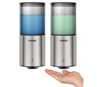 AIKE Erogatore Sapone Automatico, IPX7 Impermeabile, Acciaio Inox | 400ml × 2 Spazzolato, Senza Contatto, 5 Livelli, Senza Foratura, Erogatore per Shampoo e Bagnoschiuma per Parete Doccia
