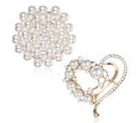 Aikeis Confezione da 2 Spilla da Donna a Cuore e Fiore - Clip Imitazione Perla di Cristallo Con Strass - Spilla da Sposa (Bianco)