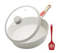 AIKENBBKK Padella Antiaderente 28cm con Manico Rimovibile, Alluminio Padella Professionali con Coperchio in silicone Compatibile con tutte le stufe, forno sicuro (Bianco)