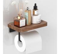 AIKER Porta Carta Igienica,Porta Carta Igienica Adesivo In Legno Di Noce Naturale Di Buona Qualità Senza Foratura,20 Cm Porta Carta Igienica Da Muro Squisito In Legno Massello Europeo-Cucina/Bagno