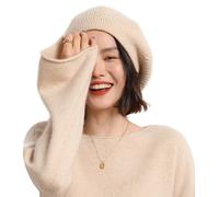 Ailaile 100% lana merino berretti cappelli donna inverno caldo lavorato a maglia oversize beige Beanie, Beige, Taglia unica