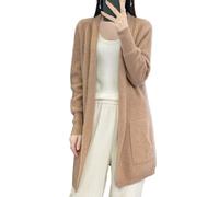 Ailaile 100% lana merino lavorato a maglia cardigan da donna cappotto spesso con tasche giacca autunno inverno, Cammello Oro, L