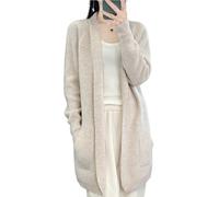 Ailaile 100% lana merino lavorato a maglia cardigan da donna cappotto spesso con tasche giacca autunno inverno, Cammello Latte, XL