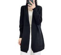Ailaile 100% lana merino lavorato a maglia cardigan da donna cappotto spesso con tasche giacca autunno inverno, nero, XL