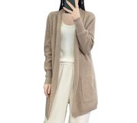 Ailaile 100% lana merino lavorato a maglia cardigan da donna cappotto spesso con tasche giacca autunno inverno, Cammello, L
