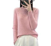 Ailaile 100% lana merino maglione donna autunno inverno collo a lupetto maniche lunghe scanalatura striscia pullover caldo morbido maglia top, Rosa, L