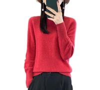 Ailaile 100% lana merino maglione donna collo alto manica lunga caldo lavorato a maglia pullover autunno inverno base top, Rosso ciliegia, L
