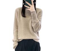 Ailaile 100% lana merino maglione donna collo alto manica lunga caldo lavorato a maglia pullover autunno inverno base top, Cammello, XX-Large