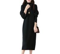 Ailaile 100% lana merino maglione vestito donna collo alto manica lunga spessa pullover autunno inverno maglia lungo top, nero, M