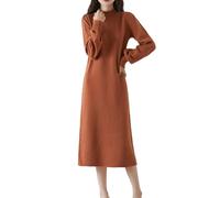 Ailaile 100% lana merino maglione vestito donna collo lupetto lanterna manica pullover autunno inverno lavorato a maglia abito lungo, Arancione, L
