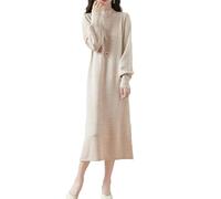 Ailaile 100% lana merino maglione vestito donna collo lupetto lanterna manica pullover autunno inverno lavorato a maglia abito lungo, Cammello Latte, L