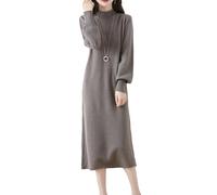 Ailaile 100% lana merino maglione vestito donna collo lupetto lanterna manica pullover autunno inverno lavorato a maglia abito lungo, Grigio pietra., S