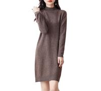 Ailaile 100% lana merino maglione vestito donna manica lunga collo lupetto pullover autunno inverno lavorato a maglia maglione lungo, Marrone moka, M