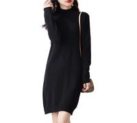 Ailaile 100% lana merino maglione vestito donna manica lunga collo lupetto pullover autunno inverno lavorato a maglia maglione lungo, nero, L