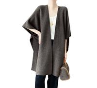 Ailaile 100% lana merino scialle avvolgere donna lavorato a maglia poncho mantello cardigan autunno inverno allentato aperto maglione cappotto, Marrone moka, taglia unica