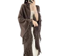 Ailaile 100% lana merino scialle avvolgere donna nappa poncho mantello cardigan autunno inverno allentato aperto maglione cappotto, Marrone moka, taglia unica