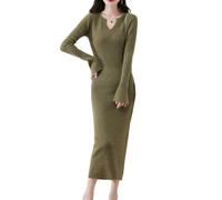Ailaile Abito in Maglia da Donna, in 100% Lana Merino, a Maniche Lunghe, con Scollo a V, Pullover Autunno Inverno, Taglio Slim, Verde Matcha., S