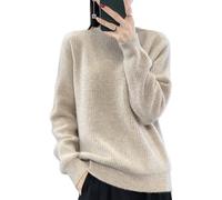 Ailaile Autunno Inverno 100% Lana Merino Maglioni Donna O-Collo Off Spalla Manica Lavorata A Maglia Spessa Pullover Largo Top, Cammello Latte, M