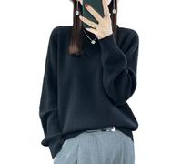 Ailaile Autunno Inverno 100% Lana Merino Maglioni Donna O-Collo Off Spalla Manica Lavorata A Maglia Spessa Pullover Largo Top, nero, L