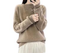 Ailaile Autunno Inverno 100% Lana Merino Maglioni Donna O-Collo Off Spalla Manica Lavorata A Maglia Spessa Pullover Largo Top, Cammello, XL