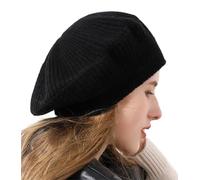 Ailaile Cashmere Berets Hats Women Winter Warm Merino Wool Knitted Oversized Beige Beanie (Black)