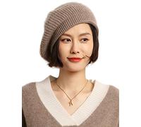 Ailaile Berretto da donna in cashmere oversize enorme elasticizzato lavorato a maglia caldo Cappello Beanie Hat, Cammello, Taglia unica