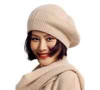 Ailaile Berretto da donna in cashmere oversize enorme elasticizzato lavorato a maglia caldo Cappello Beanie Hat, Beige, Taglia unica