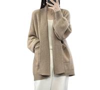 Ailaile Cardigan in lana merino maglioni da donna autunno inverno spesso caldo capispalla lavorato a maglia aperto davanti cappotto con tasche, Cammello scuro., M