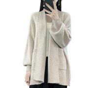 Ailaile Cardigan in lana merino maglioni da donna autunno inverno spesso caldo capispalla lavorato a maglia aperto davanti cappotto con tasche, Cammello Latte, M
