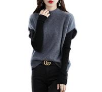 Ailaile Gilet in maglia da donna con collo a lupetto, 100% lana merino senza maniche, pullover basico, blusa corta, grigio scuro, S