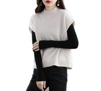 Ailaile Gilet in maglia da donna con collo a lupetto, 100% lana merino senza maniche, pullover basico, blusa corta, Beige, M