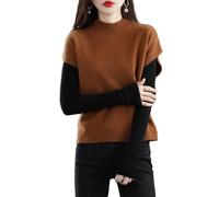 Ailaile Gilet in maglia da donna con collo a lupetto, 100% lana merino senza maniche, pullover basico, blusa corta, Caramello, S