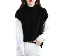 Ailaile Gilet in maglia da donna con collo a lupetto, 100% lana merino senza maniche, pullover basico, blusa corta, nero, L