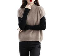 Ailaile Gilet in maglia da donna con collo a lupetto, 100% lana merino senza maniche, pullover basico, blusa corta, Cammello, M