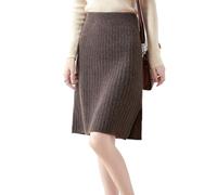 Ailaile Gonna corta Donna Autunno Inverno 100% Lana Merino Maglia Gonna Ragazza A Costine Elastico In Vita Split Gonne, Marrone moka, L
