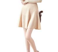 Ailaile Gonna corta Donna Autunno Inverno 100% Lana Merino Maglia Gonna Ragazza A Costine Elastico In Vita Gonne, Beige, L