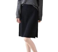 Ailaile Gonna corta Donna Autunno Inverno 100% Lana Merino Maglia Gonna Ragazza A Costine Elastico In Vita Split Gonne, nero, L