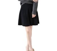 Ailaile Gonna corta Donna Autunno Inverno 100% Lana Merino Maglia Gonna Ragazza A Costine Elastico In Vita Gonne, nero, S