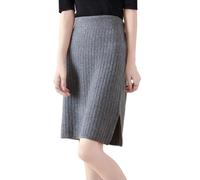 Ailaile Gonna corta Donna Autunno Inverno 100% Lana Merino Maglia Gonna Ragazza A Costine Elastico In Vita Split Gonne, grigio scuro, XX-Large