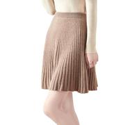 Ailaile Gonna corta Donna Autunno Inverno 100% Lana Merino Maglia Gonna Ragazza A Costine Elastico In Vita Gonne, Cammello, M