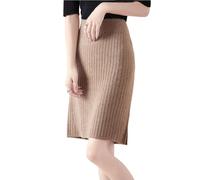 Ailaile Gonna corta Donna Autunno Inverno 100% Lana Merino Maglia Gonna Ragazza A Costine Elastico In Vita Split Gonne, Cammello, XX-Large