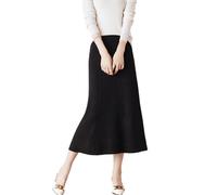 Ailaile Gonna lunga da donna Autunno Inverno 100% Lana Merino Maglia Gonna a Costine Elastico in Vita Calda Gonna Maglione, nero, XL