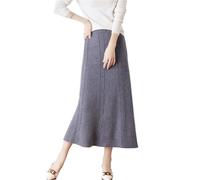 Ailaile Gonna lunga da donna Autunno Inverno 100% Lana Merino Maglia Gonna a Costine Elastico in Vita Calda Gonna Maglione, grigio scuro, XL