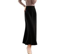 Ailaile Gonna lunga da donna autunno inverno 100% lana merino spessa gonna a costine elastica a pieghe a coda di pesce gonne, nero, XX-Large